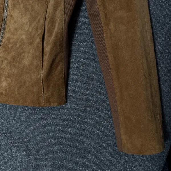Soia & Kyo Brown Suede‎ Zip Jacket Ribbed Knit Slim Fit XS Chic Moto Minimalist - Image 6