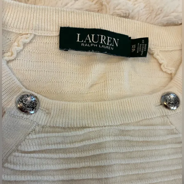 Ralph Lauren Cream Textured Sweater with Blue Stripes Size XS - Image 2