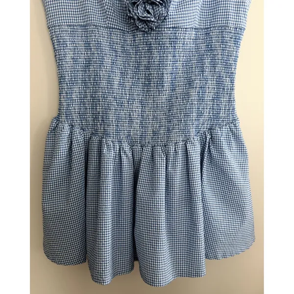 Maeve Smocked Rosette Drop-Waist Mini Blue Gingham Dress Women's Size XL - Image 5