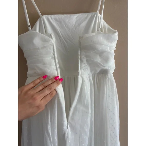 Lulus Darling Sweetheart White Swiss Dot Ruched Midi Dress Size XS bridal Shower - Image 9