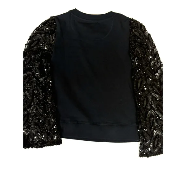 Anthropologie Maeve Tasha Sequin Lace Bell Sleeve Sweatshirt Black XS - Image 4