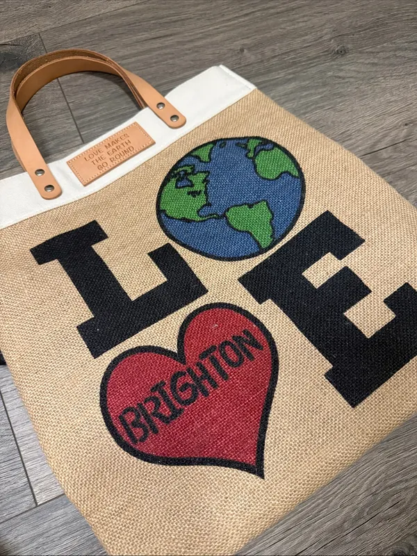 Brighton Natural Canvas LOVE Tote with Red Heart and Blue-Green Earth - Image 3
