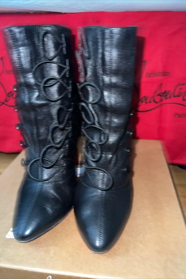 French Tutu Button Black Leather Booties Size 36, US 6, USED - Image 4