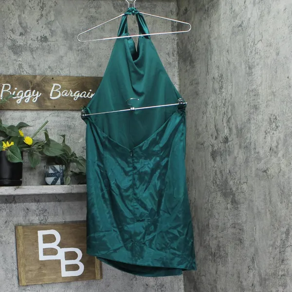 Blondie Nites Womens Juniors Satin Open-Back Halter Dress BC146 Hunter Green 17 - Image 2