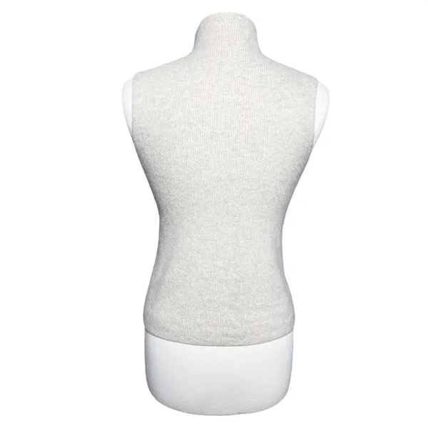 Women’s Cashmere Cream Mock Neck Sleeveless Sweater Knit Shell - Image 5