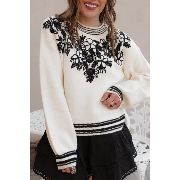 Krush Kandy Sweetest Devotion Floral Stripe Embroidered Sweater 3X Boho Soft - Image 2