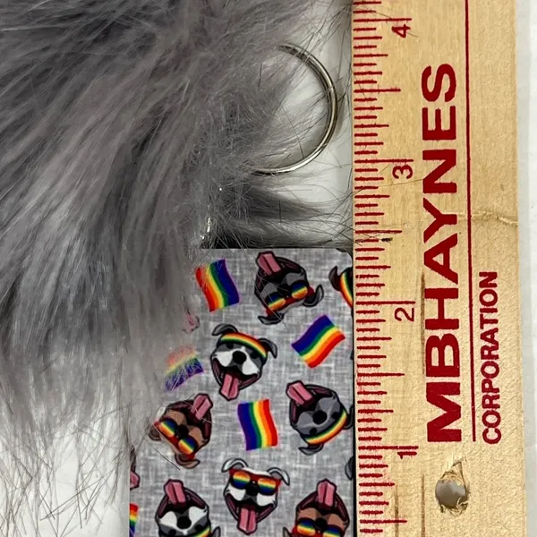 Pit Bulls Rainbow Keychain With Faux Fur Pom-Pom New - Image 2