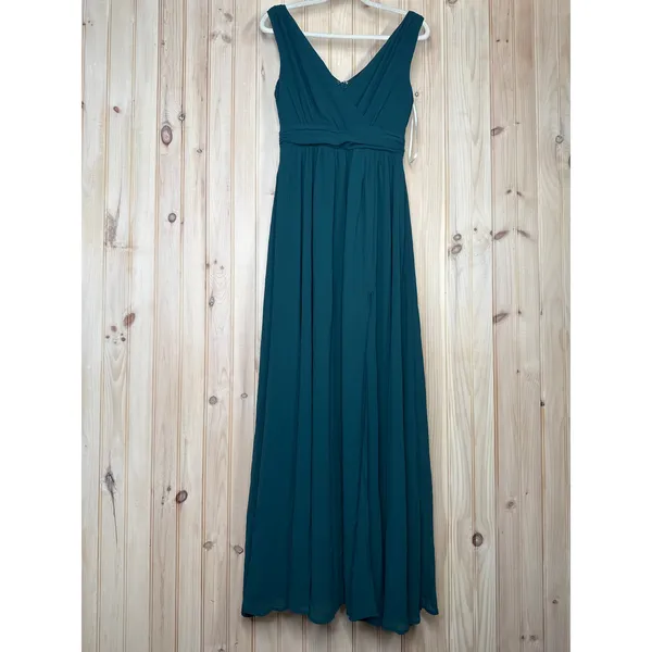 NWT Lulus Thoughts of Hue Emerald Green Surplice Maxi Dress Bridesmaid Size S - Image 6