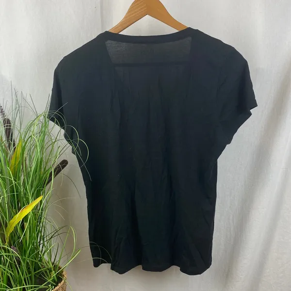 Quince Black V Neck Solid Short Sleeve Tee T Shirt Top M - Image 4