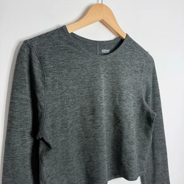 Girlfriend Collective‎ ReSet Cropped Long Sleeve Workout Top Gray LG Activewear - Image 4