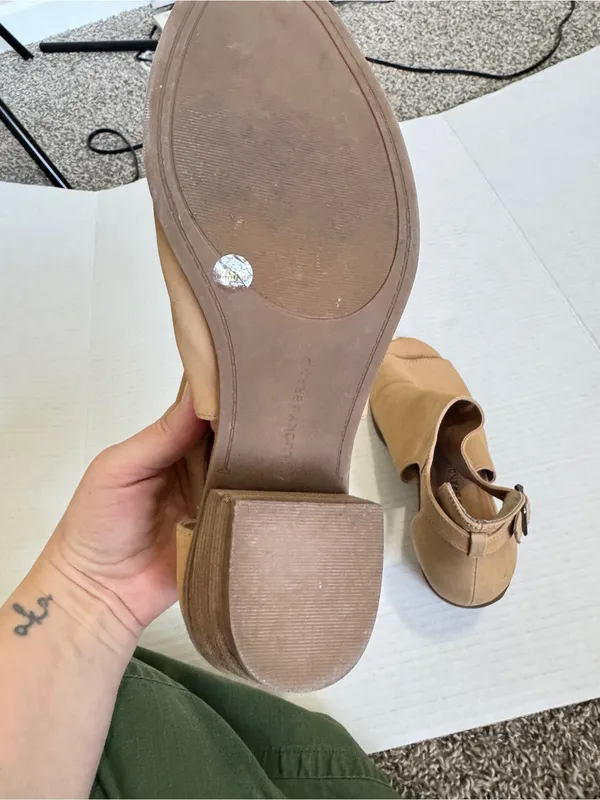 Lucky Brand Tan Leather Peep Toe Ankle Boots Womens 8 Casual Fall Buckle Heeled - Image 4