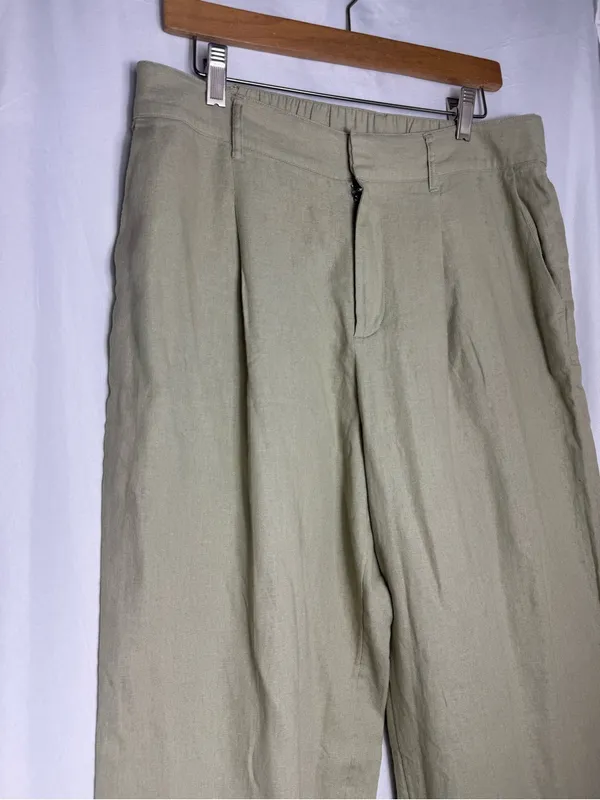 One a day Olive Green trousers linen Pants wide leg casual business 10 short - Image 4
