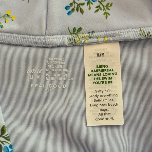 Aerie High Rise Full Coverage Crossover Bikini Bottom Eyelet Blue Medium - Image 8