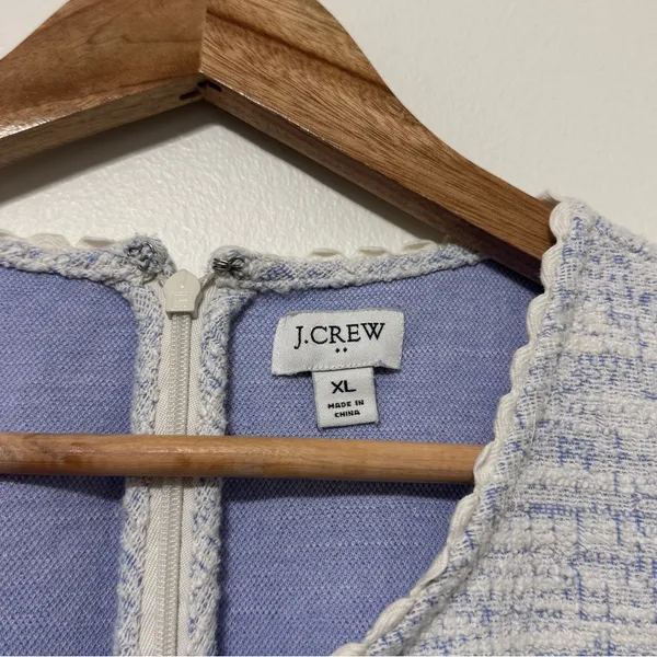 J. Crew Textured Tank Top with Scallop Trim Blue Size XL Blue Tweed - Image 3