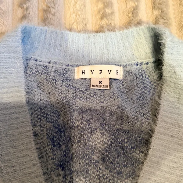 Hyfve Womens Blue Floral Fuzzy Knit Open Front Cardigan HF24F788 Small - Image 3