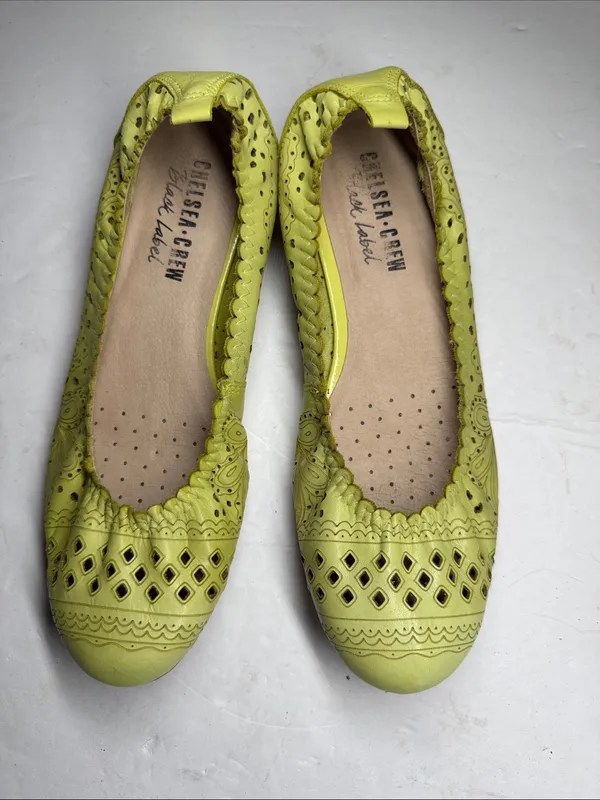 chelsea crew lime yellow green perforated ballet flats leather 9 colorful casual - Image 3