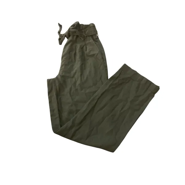 Ci Sono Wide Leg Pants Women Small Olive Linen‎ Blend Paperbag Waist LP42 Safari - Image 4