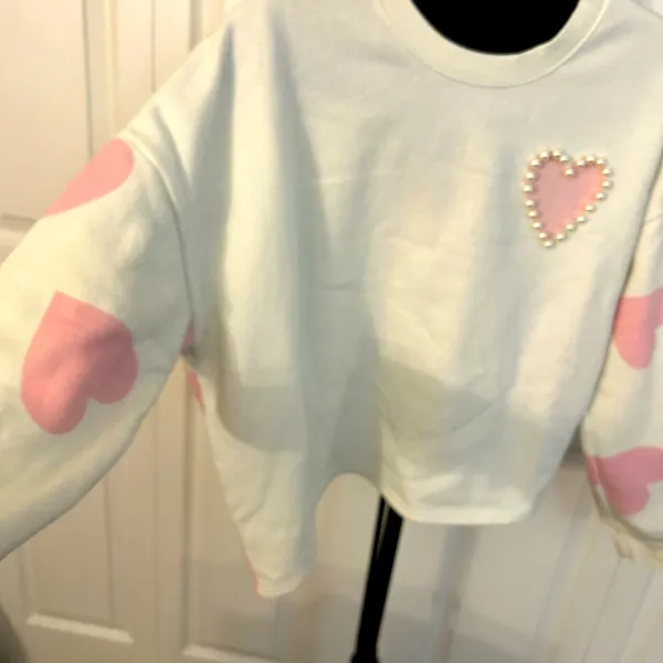 Cropped Pearl Heart‎ Sweatshirt! Pink Size XL - Image 3