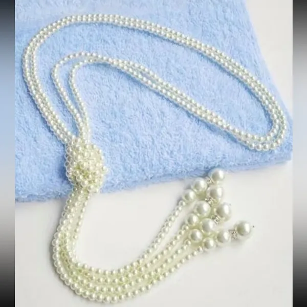 Creative Korean Style Faux Pearl‎ Multilayer Knot Sweater Chain Long Necklace - Image 3