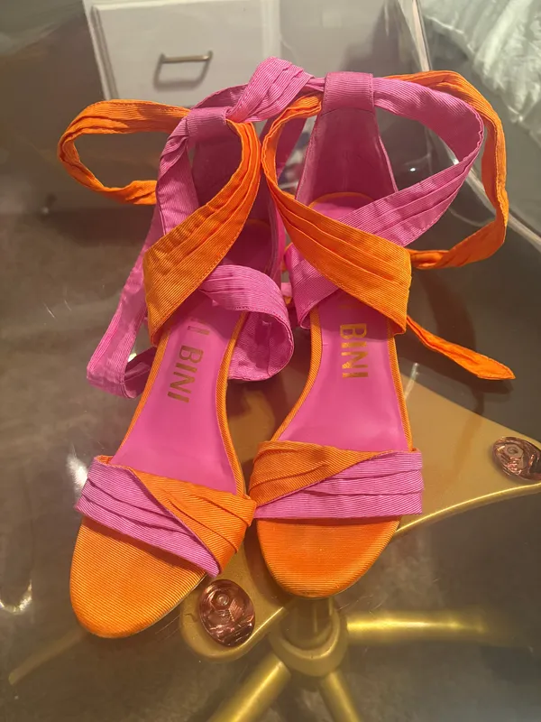 Gianni Bini Pink and Orange Wrap Heels - Image 3