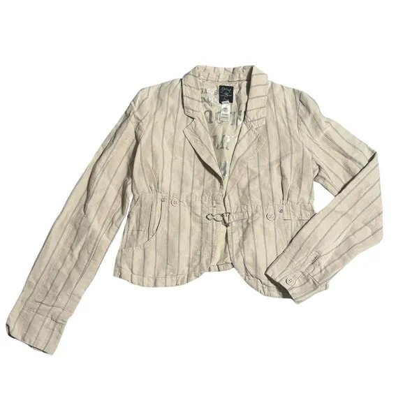 Vintage Women's Diesel‎ Flight Bright Cream Stripe Short Blazer Jacket Sz Small - Image 7