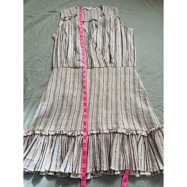 Veronica Beard Medium Cox Smocked Striped Mini Dress Beige Rose Gold Boho Chic - Image 7