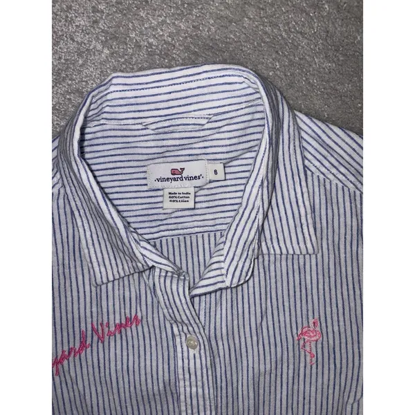Vineyard Vines Linen Bahamas Icon Beach Cover Up Dress‎ Embroidered Woman Size 6 - Image 6