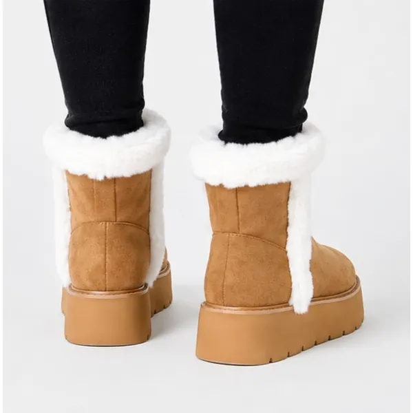 Time and Tru Womens Ankle Boots Size 7 Tan Platform Mini Cozy Faux Fur Pull On - Image 8