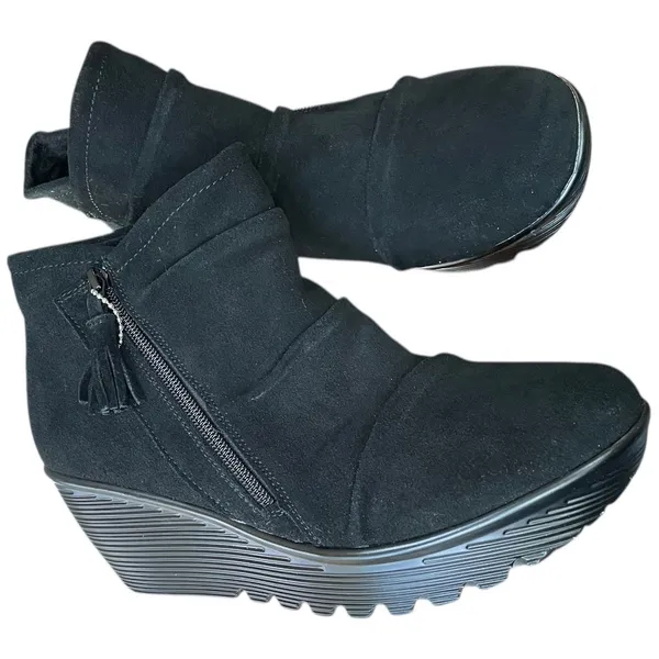 Skechers Parallel Triple Thread Black Suede Leather Ankle Boots Zipper US 10 - Image 4