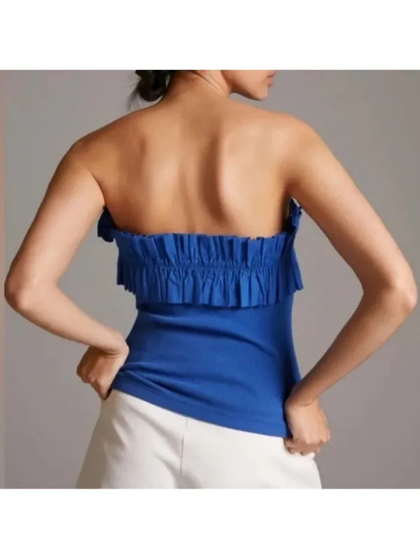 MAEVE by ANTHROPOLOGIE Poplin Ruffle‎ Tube Top in Blue Size Small - Image 3