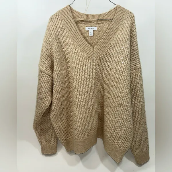 NWT Nine West Women's Knit V-Neck Sweater - Beige - Image 3