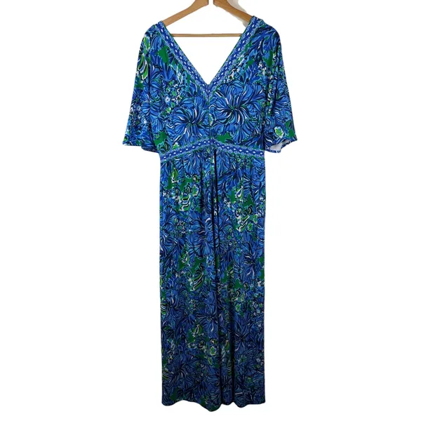Lilly Pulitzer Addison‎ Floral Maxi Dress Size 14 Abaco Blue Turtle Awe Preppy - Image 5