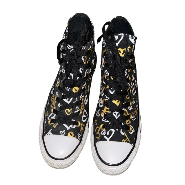 Converse Chuck Taylor All Star gold and white heart print high top sneakers - Image 2