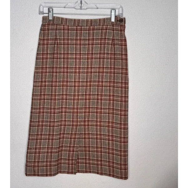 1970s Pendleton Virgin Wool Plaid Skirt USA Midi 27” Brown Red Medium - Image 12