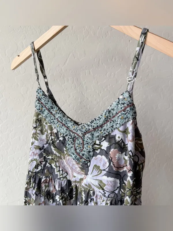 Free People Western Royalty Beaded Strappy 100% Cotton Paisley Short Sundress - Image 2
