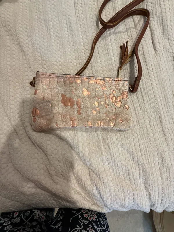 WAG Wild Goose Hair-On-Hide Leather Crossbody Wristlet with Rose Gold Foil - Image 3