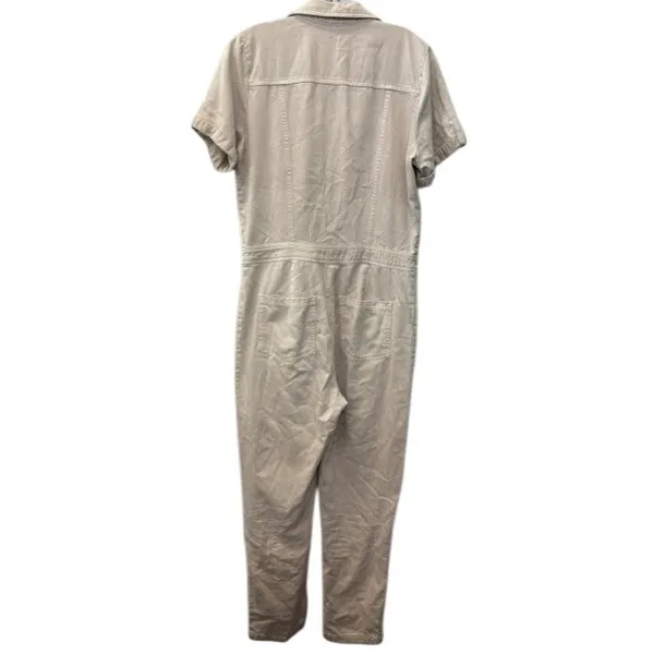 YFB Young Fabulous & Broke Tan Khaki Utility Jumpsuit Short Sleeve Button Up M - Image 2