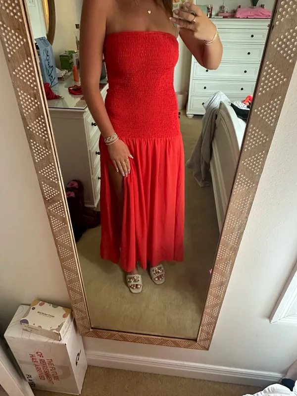 Beginning Boutique Red Strapless Maxi Dress - Image 3