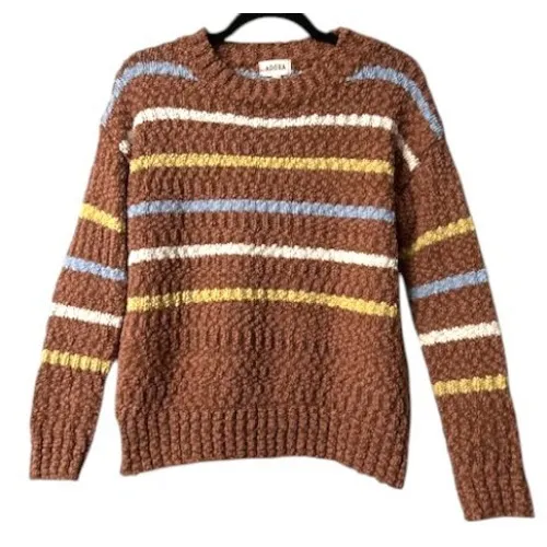 Adora Sweater M Brown with multicolor stripes Preppy‎ Autumn Cozy Earthy Classic - Image 2