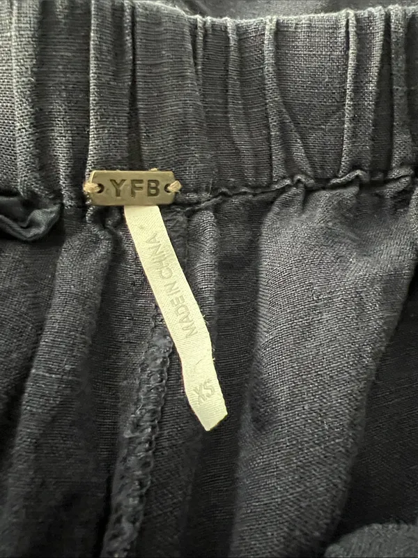 YFB Super Wide Leg Flowy Linen Blend High Waisted Pants Navy Blue XS - Image 5