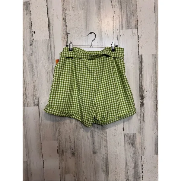 Green Gingham High Waist Tie Front Shorts Size XL - Image 6