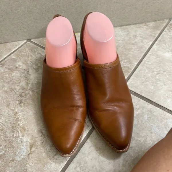 Madewell Brady women's Saddle Brown Leather‎ Pointed Toe Block Heel Shoes Sz 9 - Image 2
