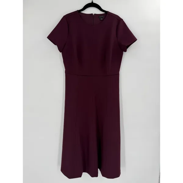 Ann Taylor Ponte Fit and Flare Dress 8 Burgundy Short Sleeve Professional Office - Image 10