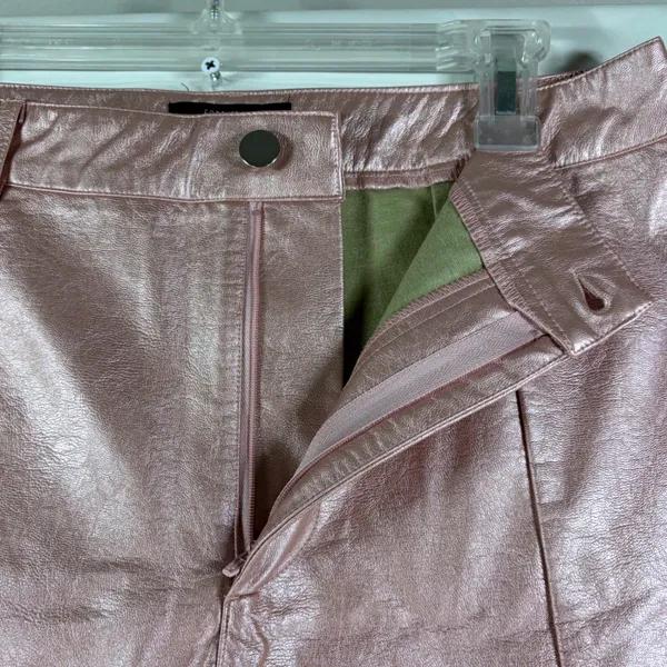 Forever 21 Metallic Pink Faux Leather Wide Leg Pants High Rise Slit Hem Large - Image 13