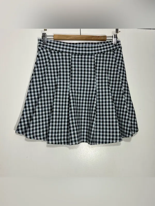 Free People Honey Blue Multi Gingham Pleated Skater Mini Skirt size 8 - Image 2