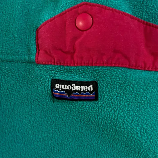 Patagonia Synchilla Fleece Pullover Teal Pink Trim Snap-T Women's Large - Image 11