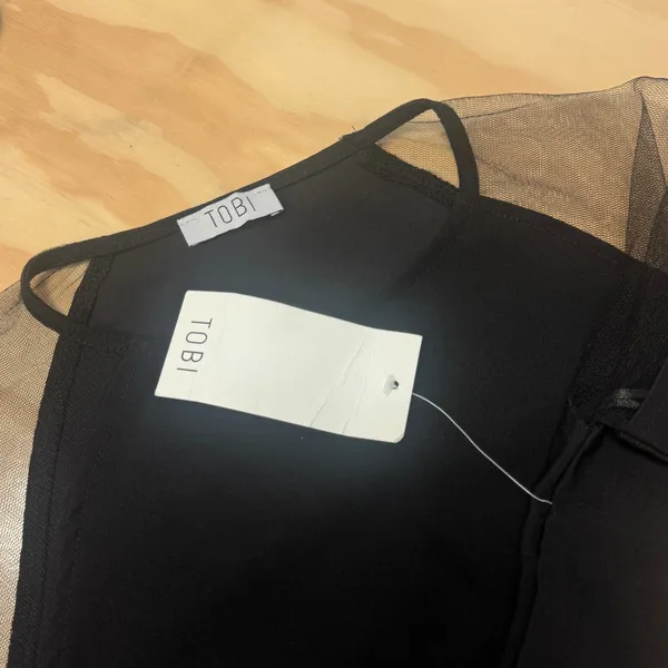 NWT Tobi Black Mesh Panel Crop Top Sheer Sleeve FFTP01 Small Night Out Festival - Image 6