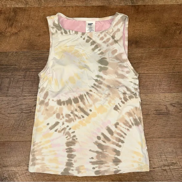 Lands' End Womens Chlorine Resistant High Neck Tankini Swim Top White Tie Dye - Image 3