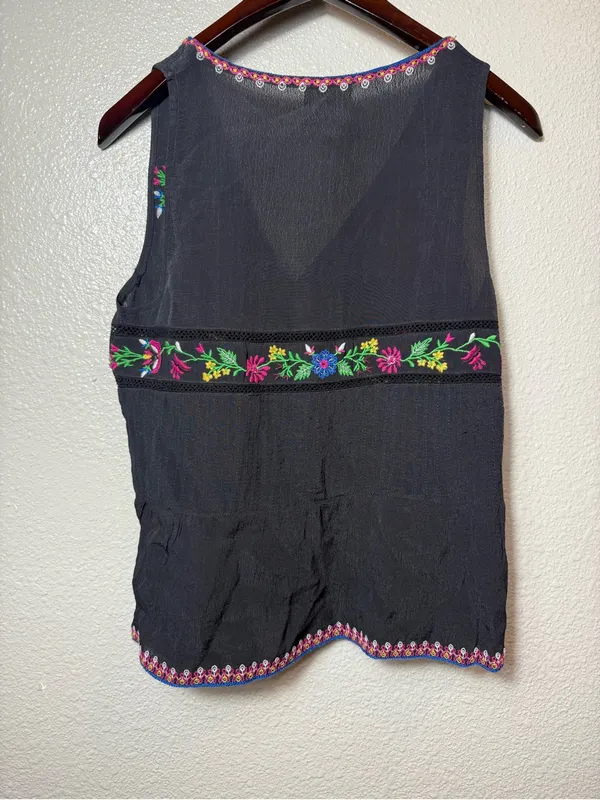 Anthropologie Maeve Carlotta Embroidered Sleeveless Blouse Black‎ Floral Size S - Image 8