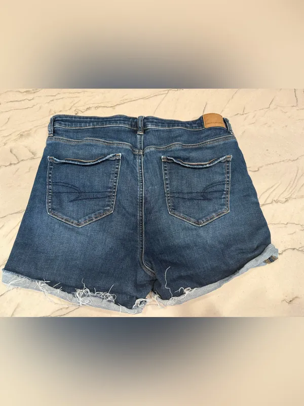 American Eagle Super High Rise Shortie Denim Shorts Size 16 Next Level Stretch - Image 13